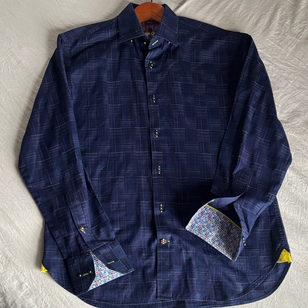 Stylish Navy Checkered Men's Button-Down Shirt